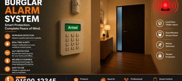 Burglar alarm system protecting home and business property