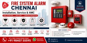 Fire Alarm System Chennai installation and maintenance services by ATSS with fire alarm control panel, smoke detector, and fire safety solutions