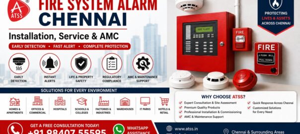 Fire Alarm System Chennai installation and maintenance services by ATSS with fire alarm control panel, smoke detector, and fire safety solutions