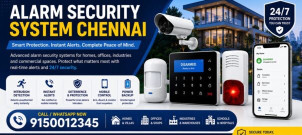 Alarm Security System Chennai with smart intrusion detection, mobile alerts, CCTV integration, and 24/7 protection by ATSS.