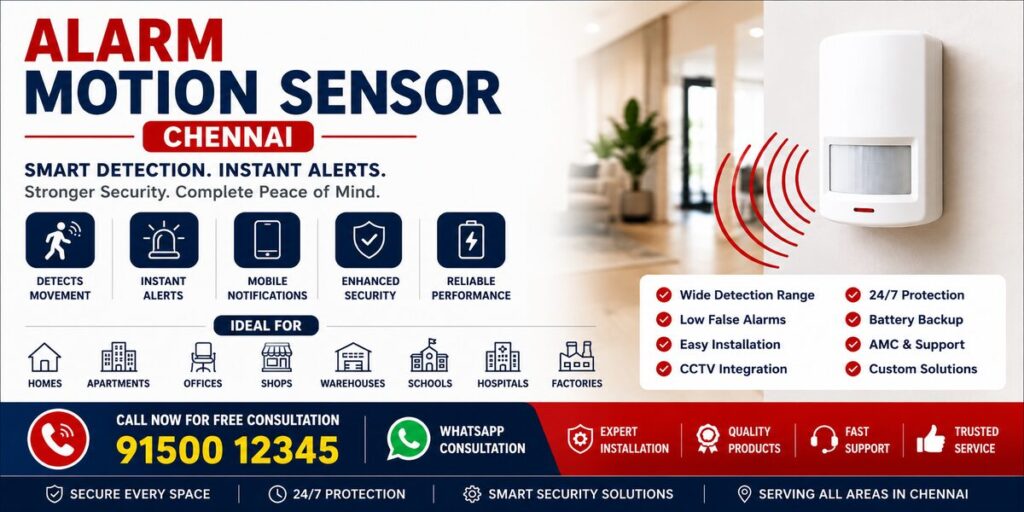 Alarm motion sensor installation service in Chennai with smart detection and instant security alerts.